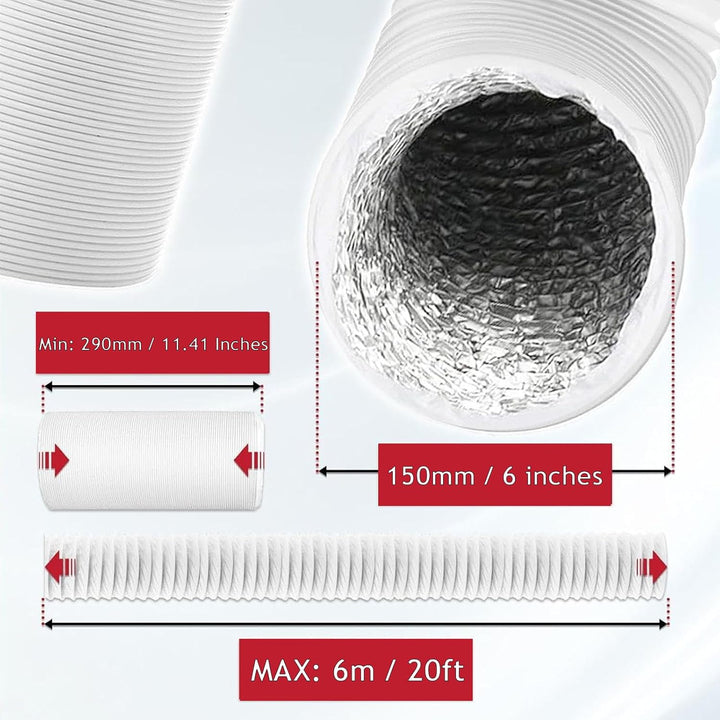 SPARES2GO Klimaanlagenschlauch PVC flexibel Entlüftungsrohr Universal (15,2 cm x 6 m, weiss)