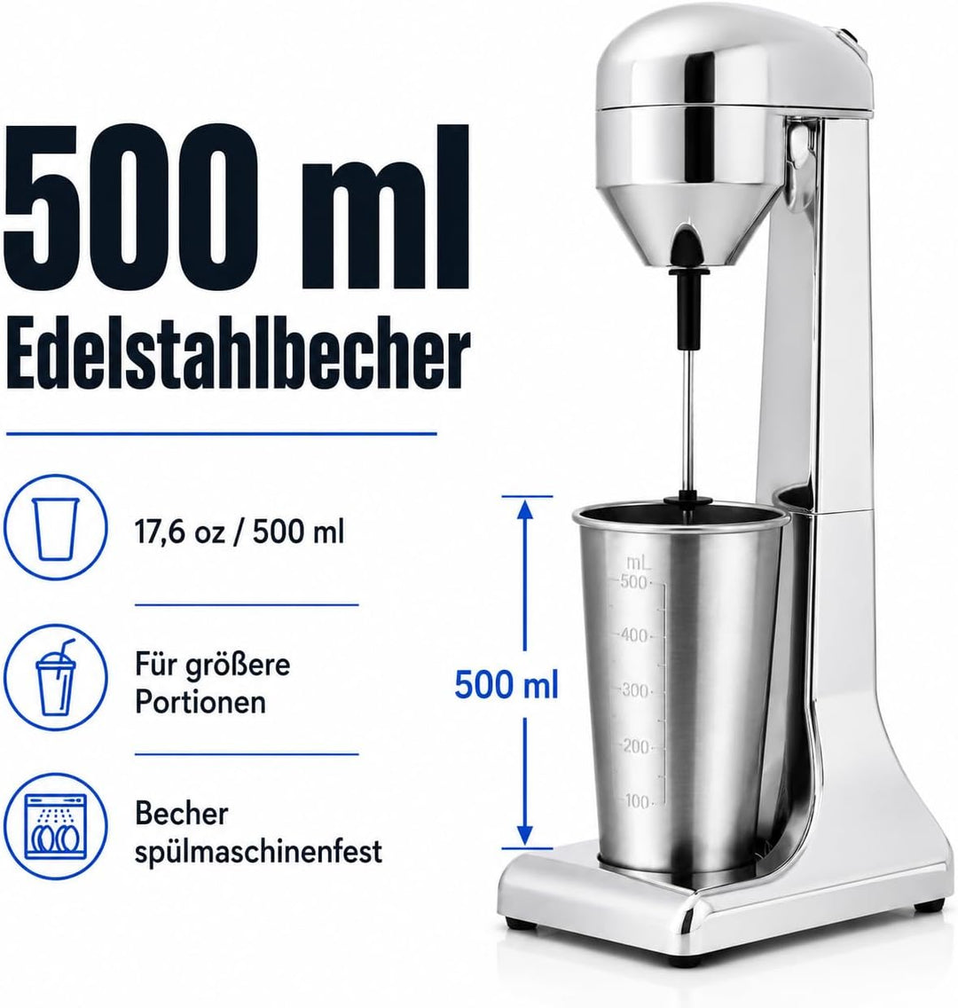 Frappe Mixer, Eiweiss Shaker Elektrisch mit 2 Geschwindigkeitsstufen Standmixer mit 1 Becher, Edelst