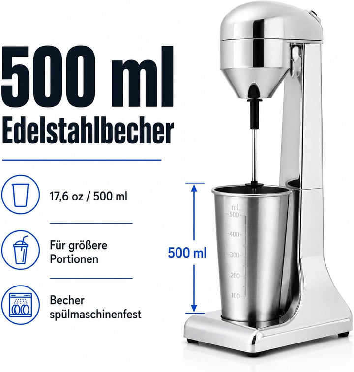 Frappe Mixer, Eiweiss Shaker Elektrisch mit 2 Geschwindigkeitsstufen Standmixer mit 1 Becher, Edelst