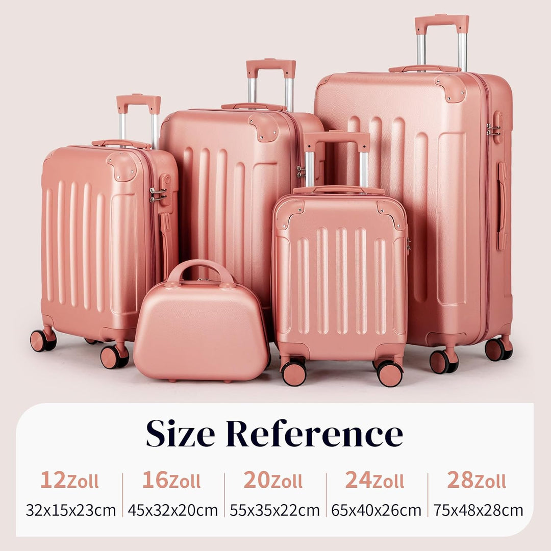 LEADZM Koffer Set 5 teilig Hartschale mit Kosmetikkoffer, Kofferset mit verstärkten Ecken, Reisekoff