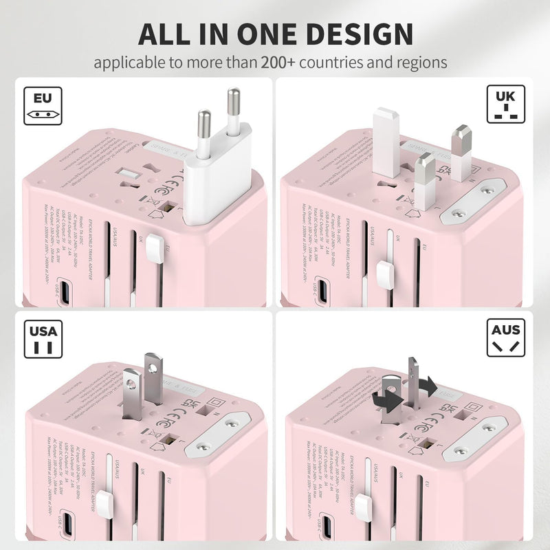 EPICKA Reiseadapter Weltweit, Universal Reisestecker Adapter 30W, Internationaler Steckdosenadapter