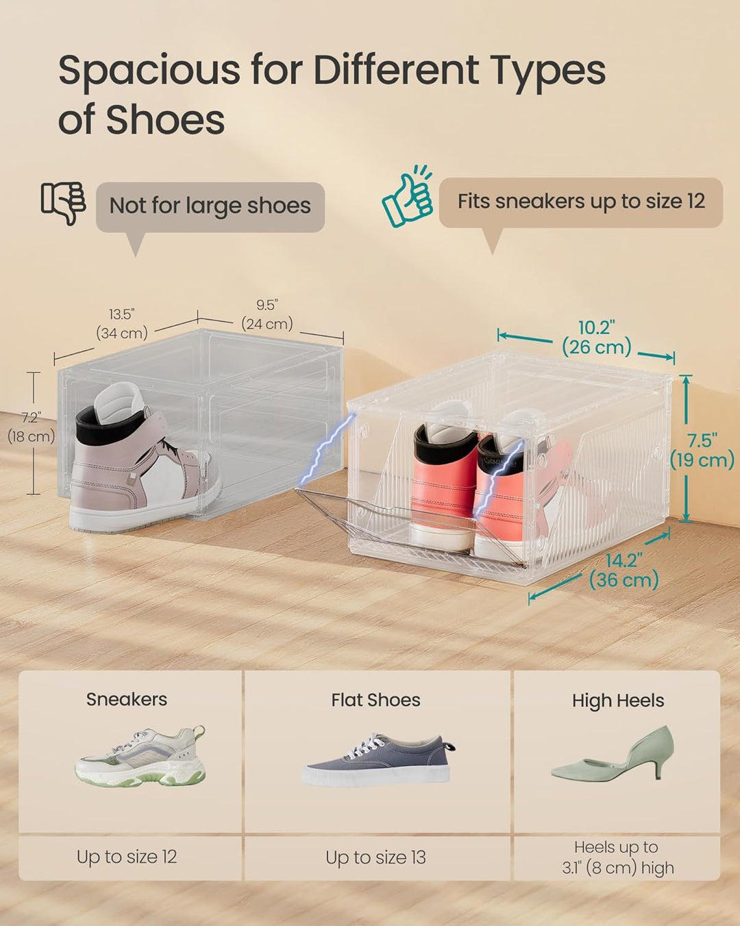 SONGMICS Schuhboxen 6er Set, Schuh-Organizer aus Kunststoff, stapelbar quer und längs, Aufbewahrungs