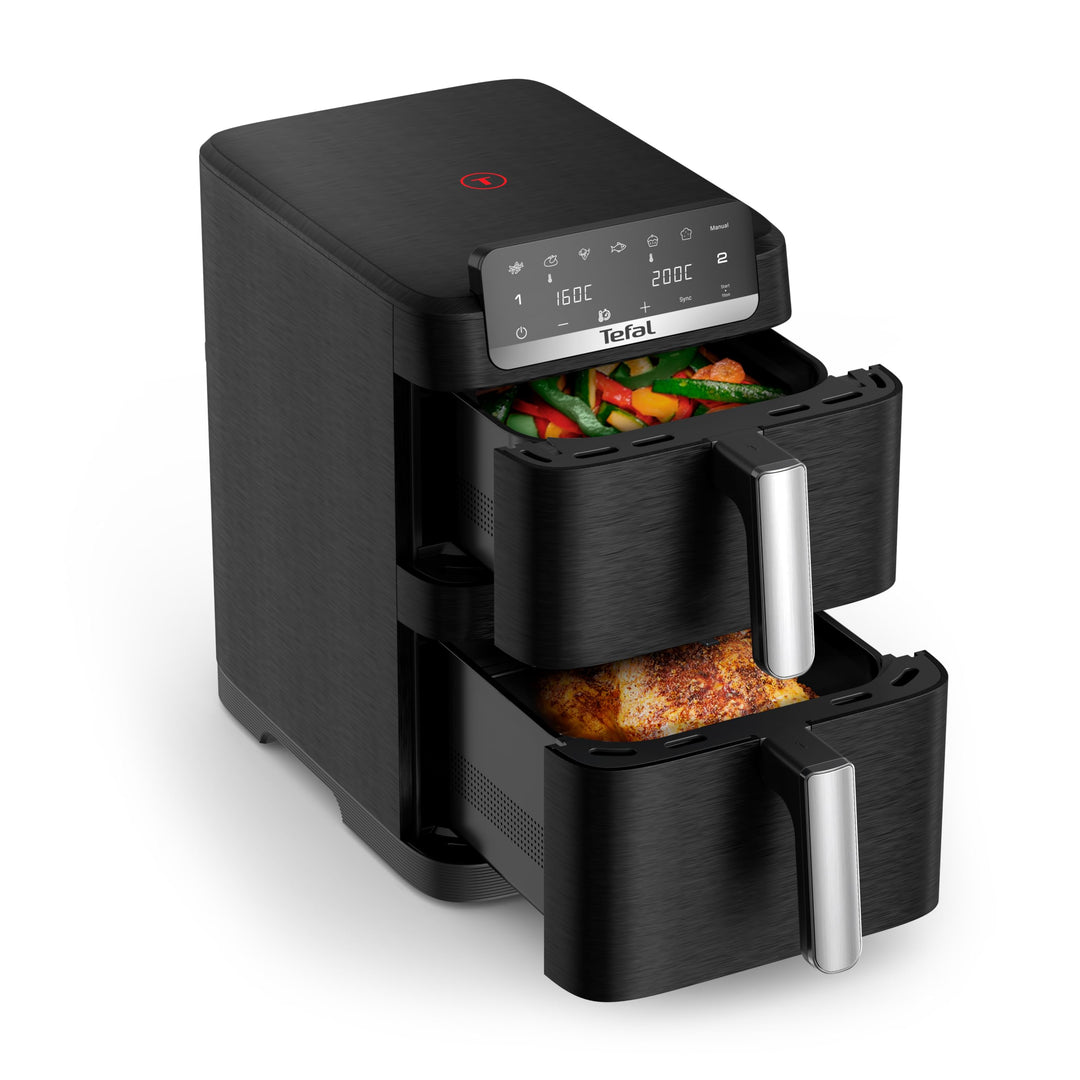 Tefal Easy Fry Crispy Stack Doppelkammer-Heissluftfritteuse, 4/6-Liter-Schubladen mit separater Temp