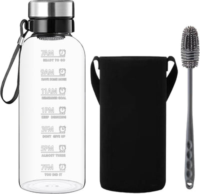 RNCKUUE 2 Liter Glasflasche, 2l Glas Trinkflasche, Wasserflasche Glas mit Sieb, Neoprenhülle, Flasch