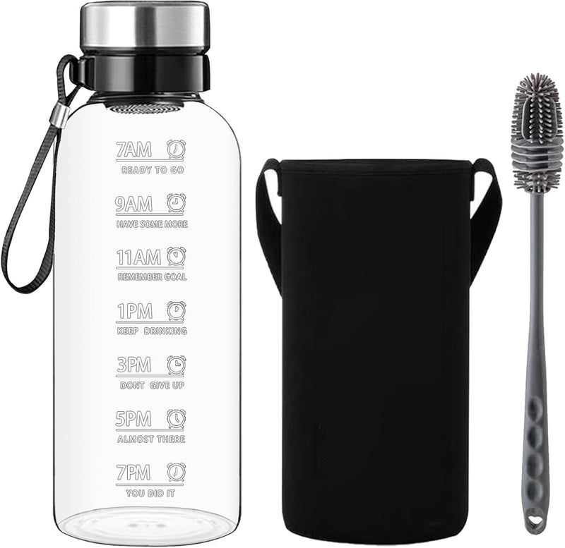 RNCKUUE 2 Liter Glasflasche, 2l Glas Trinkflasche, Wasserflasche Glas mit Sieb, Neoprenhülle, Flasch