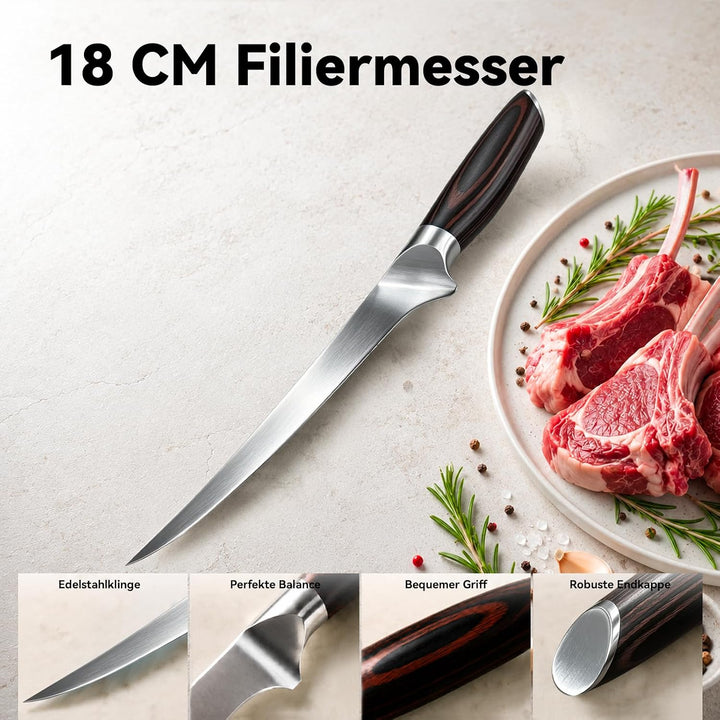pullther Filetiermesser Fisch 18cm, Küchenmesser, Profi Ausbeinmesser 18 cm, 18 cm