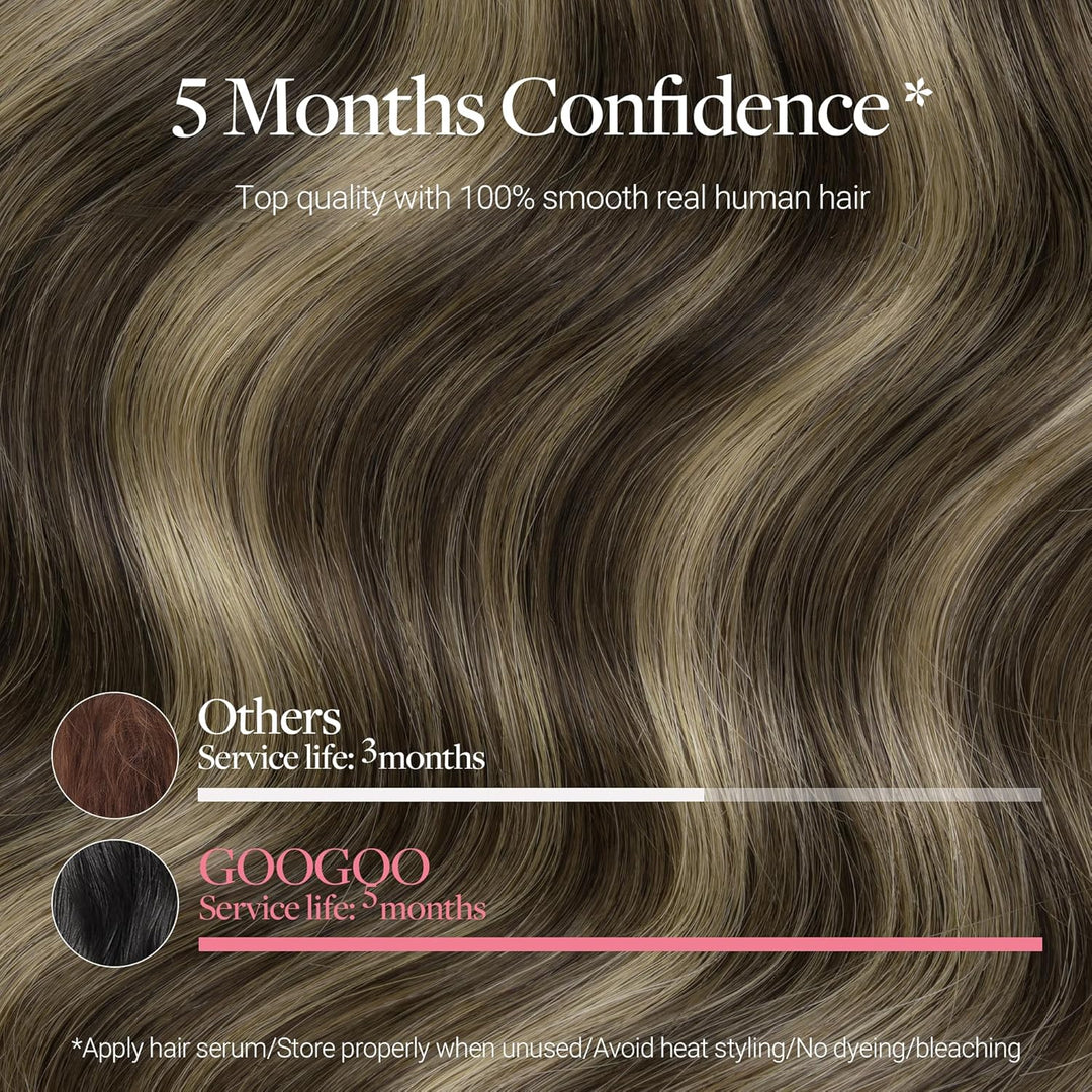 GOO GOO Clip in Extensions Eechthaar, 45cm 120g 7pcs, 4/26/4 Schokoladenbraun Gemischter Honig Blond