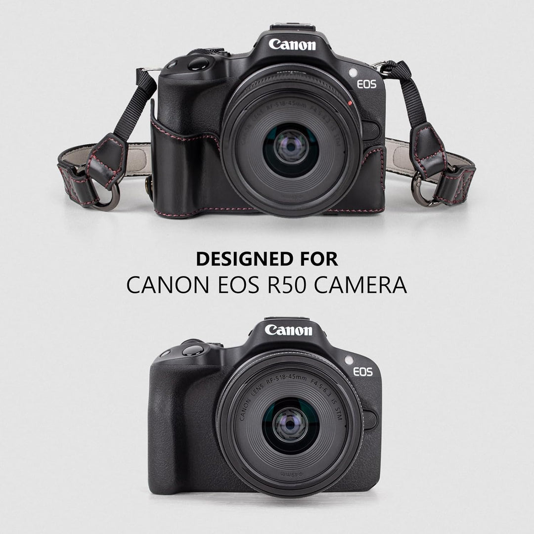 MUZIRI KINOKOO EOS R50 Schutzhülle, Retro-PU-Leder, Kameratasche für Canon EOS 50 DSLR Kamera – EOS