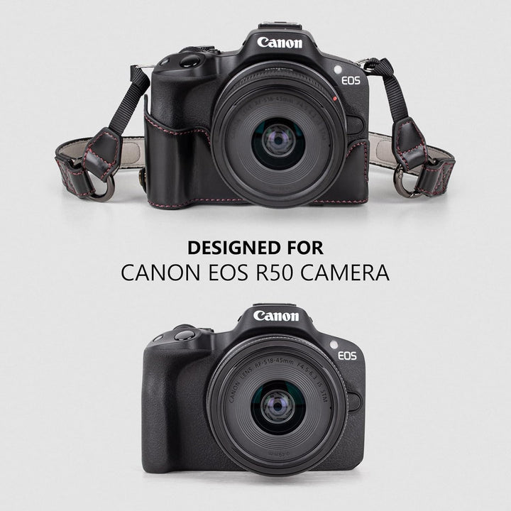 MUZIRI KINOKOO EOS R50 Schutzhülle, Retro-PU-Leder, Kameratasche für Canon EOS 50 DSLR Kamera – EOS