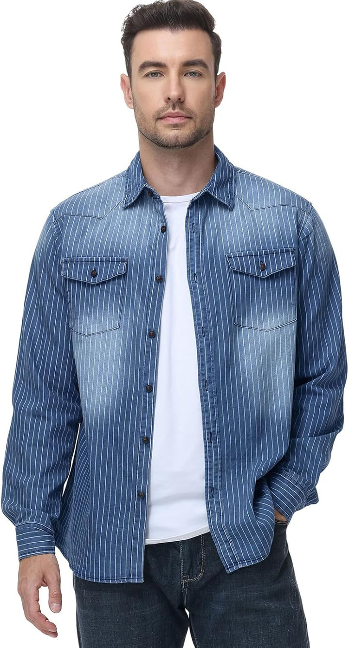 HOTIAN Herren Hemden, Herren Denim Shirt Langarmhemd,Freizeithemd Regular Businesshemd,Slim-Fit-Herr