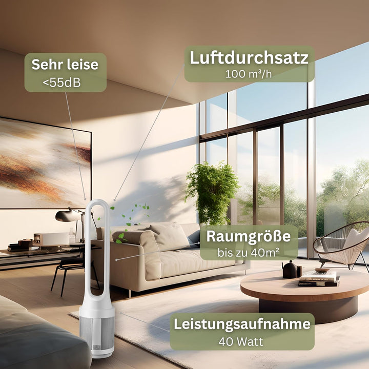 Echos® Turmventilator leise mit Fernbedienung – Energiesparender Standventilator/Säulenventilator mi