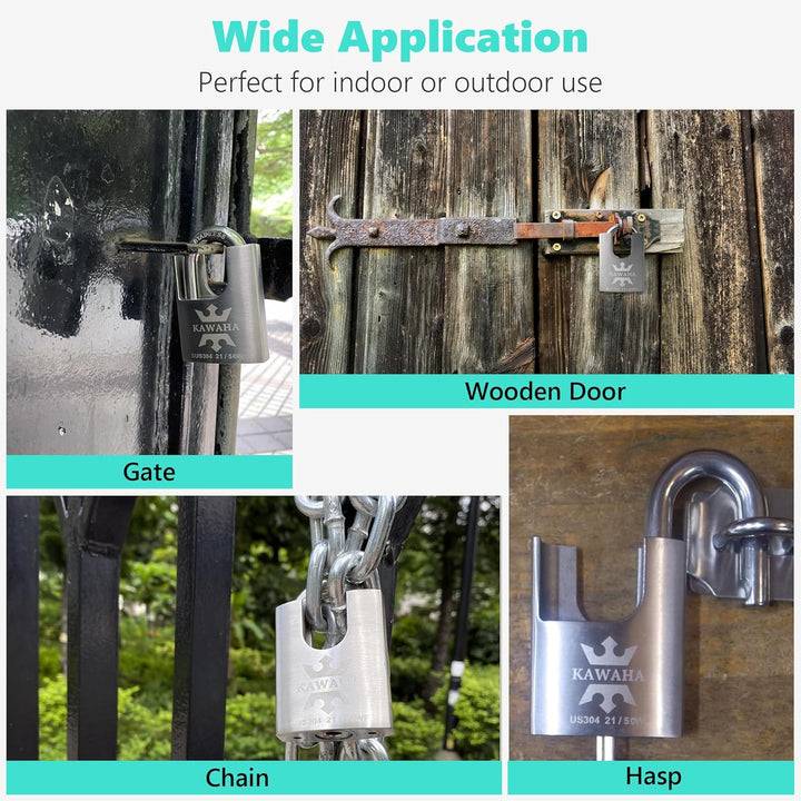 21/50-4PS Hochsicherheits-Vorhängeschloss aus Edelstahl mit Edelstahlschlüssel für den Innen- und Au