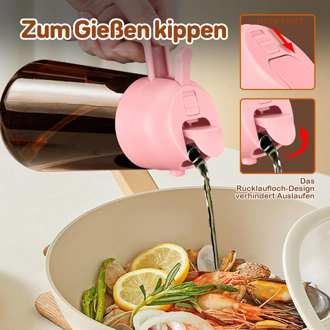 YARRAMATE 2 Stück 470ml Ölsprüher zum Kochen, 2-in-1 UV Schutz ölzerstäuber für die Küche, Bernstein