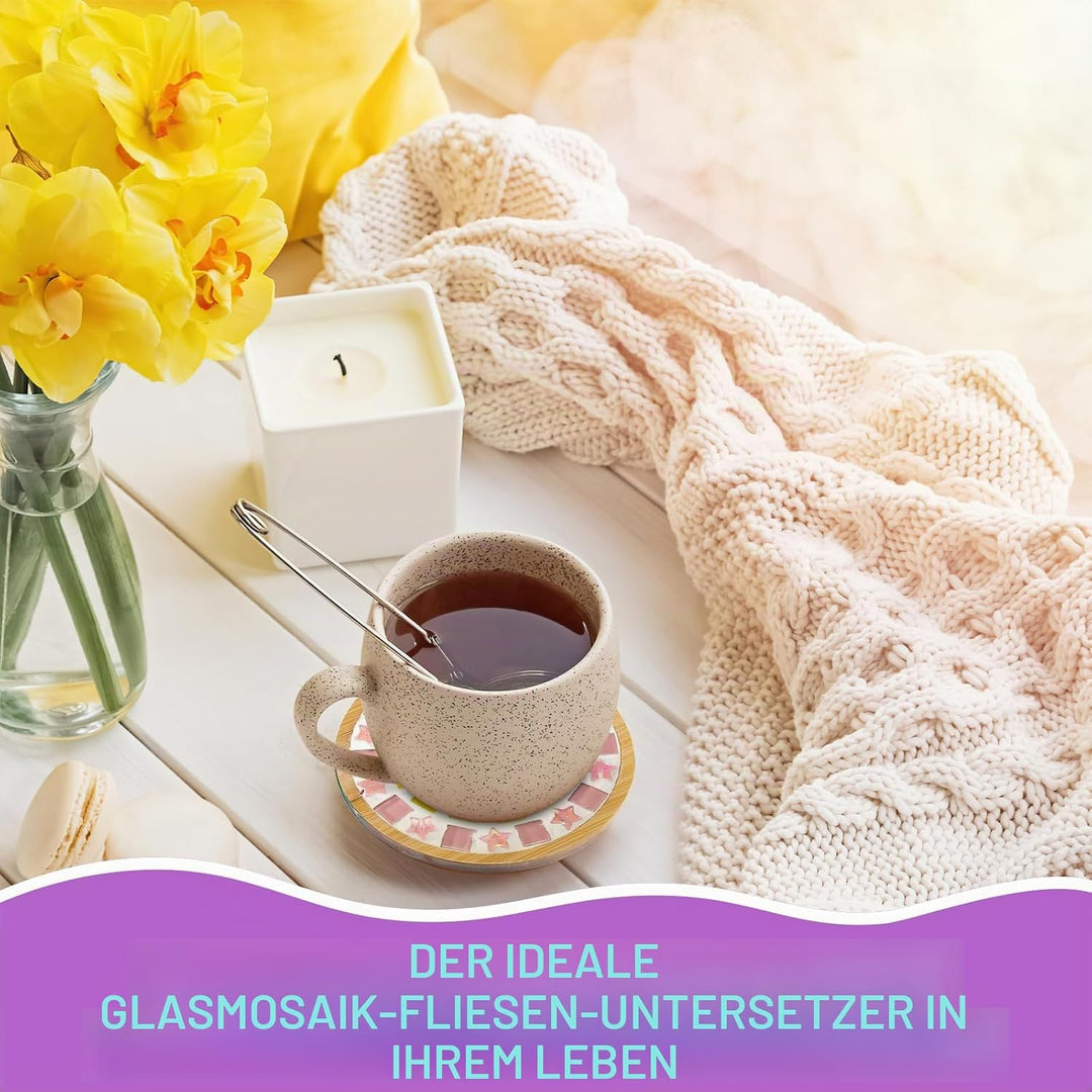 HFZCV 8 Sets DIY Mosaik Untersetzer Bastelset, Glas Mosaik Steine mit Holz Untersetzern, Kreatives B