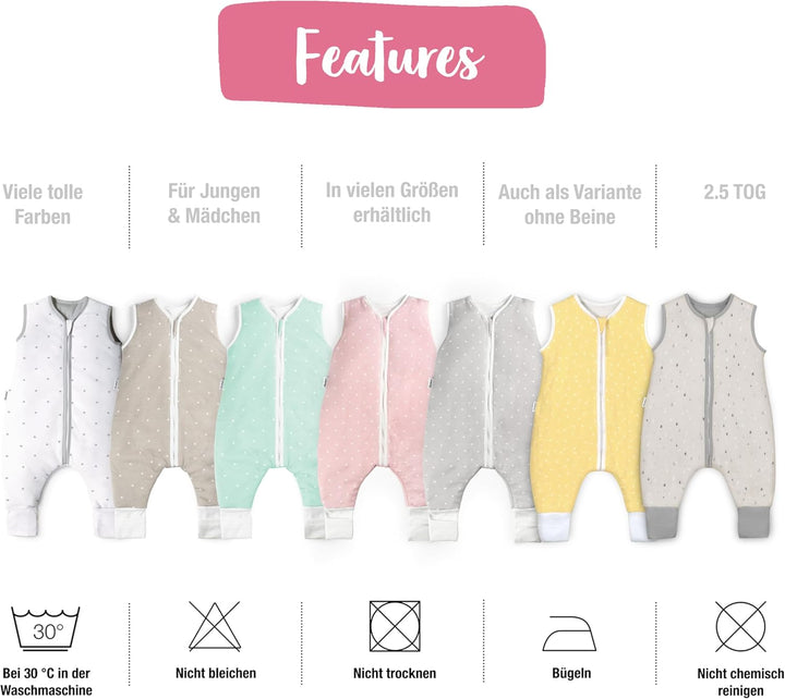 Ehrenkind® Babyschlafsack | Schlafsack mit Füssen 2.5 TOG | Bio-Baumwolle | Ganzjahres Schlafsack Ba