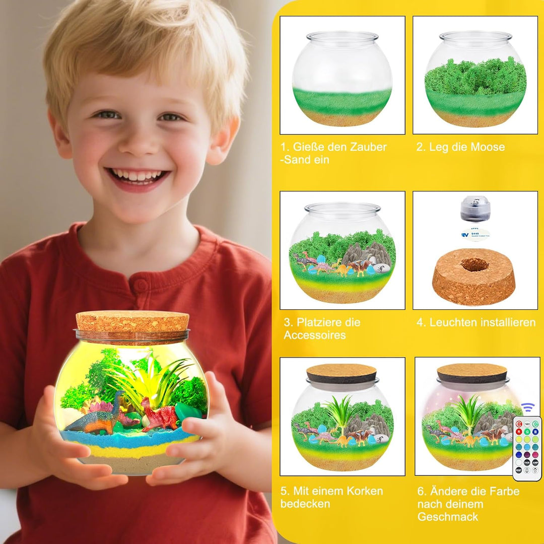 Dinosaurier Terrarium Set, Dinosaurier Spielzeug ab 4, 5, 6, 7, 8-12 Jahre, Basteln Sie Ihr Eigenes