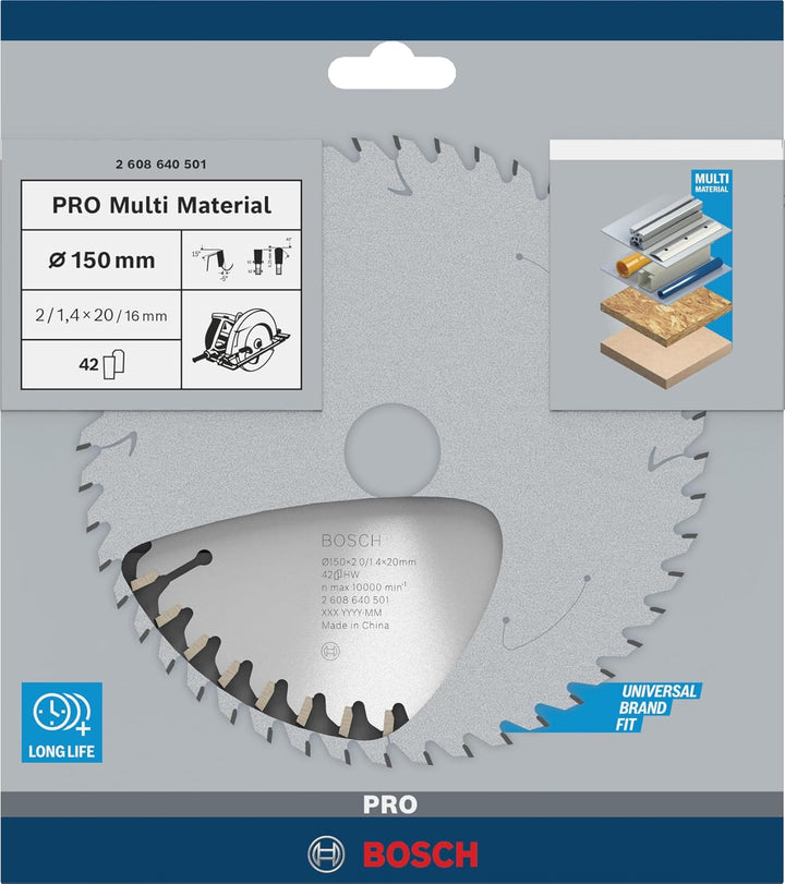 Bosch 1x PRO Multi Material Kreissägeblatt für Netz-Handkreissägen (für Aluminium, Kunststoff, Ø mm,