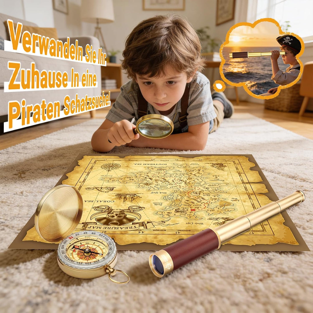 Retro Pirat Teleskop Monokular mit Schatzkarte 25x30 Zoomable Vintage Kapitän Jack Spyglass BAK-4 Li