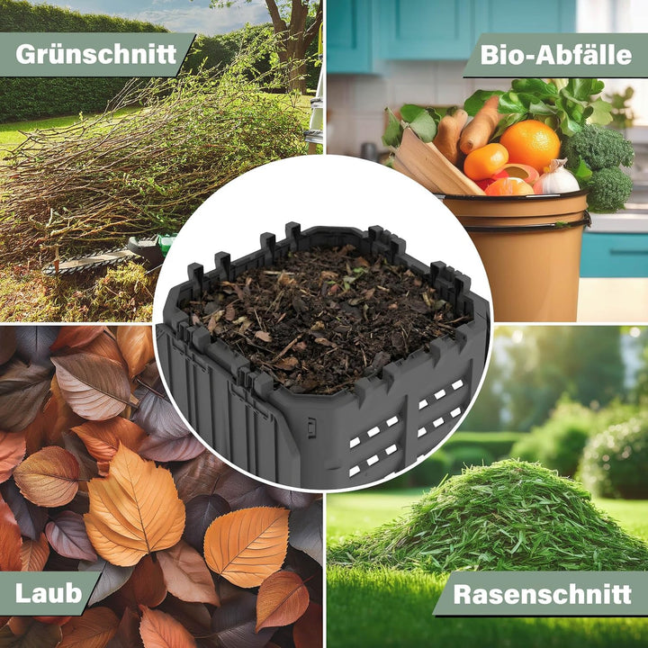 Thermokomposter 360L Garten Komposter mit Deckel Schwarz | 360 L Thermokomposter aus wetterfestem Ku