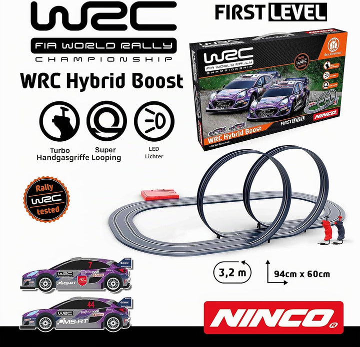 Ninco - WRC Hybrid Boost - Slot-Schaltung auf Massstab 1/50 und 320 cm Strecke inkl. Zwei Ford Puma