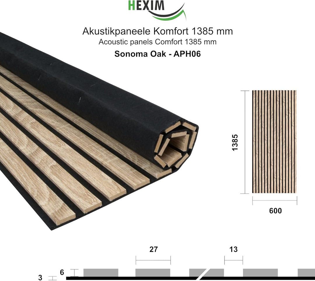 HEXIM Akustikpaneele 8 Stück 138,5x60cm Holz Comfort - flexible Holzpaneele Platten Lamellenwand Hol
