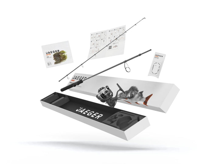 Barsch Angelset Perch Go Kit, komplettes Set mit Rute, Rolle, geflochtener Schnur, Carolina Rig, opt