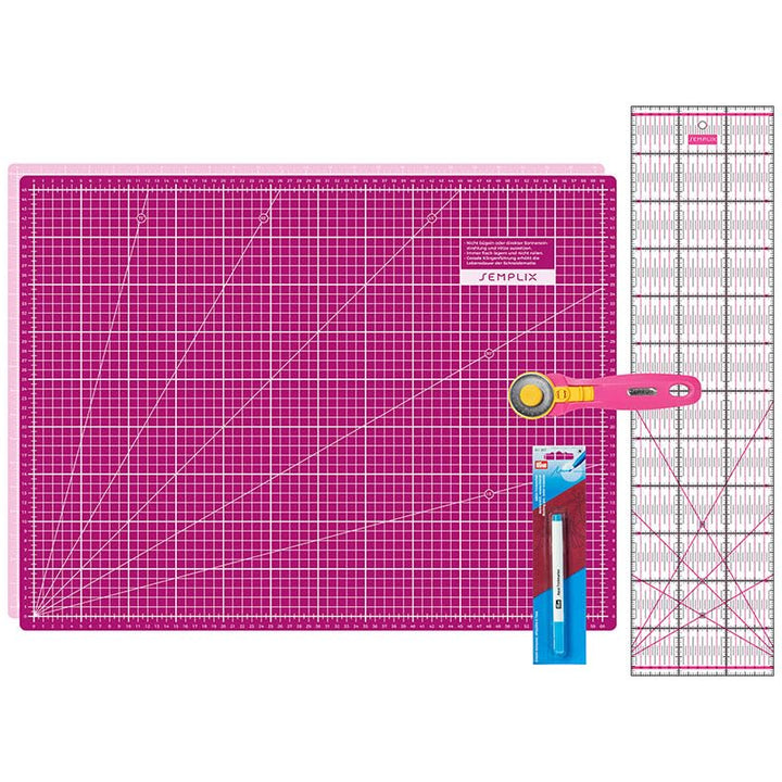 Semplix Schneidematten Set A2 Rollschneider Lineal Prym | A2 Schneidematte 60x45 cm selbstheilend mi