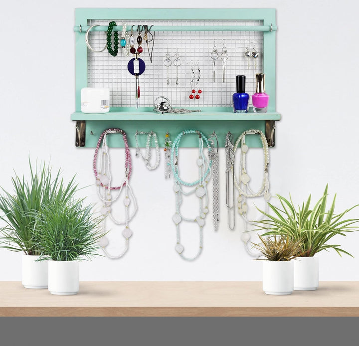 Spiretro Wandhalterung Schmuckaufbewahrung, Holz Schmuck Organizer Halter mit Haken Regal Stange Hän