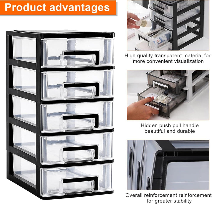 Schubladenschrank Kunststoff Büro, Datei Schrank Schublade, 5 Tier Aufbewahrungsbox mit Schubladenbo