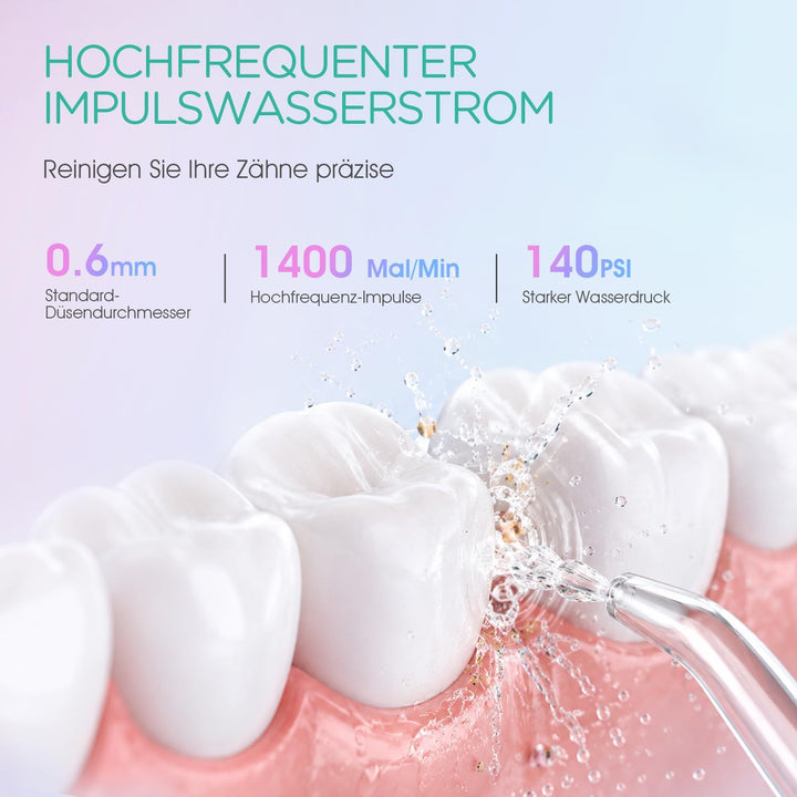 VOYOR-HEALTH Munddusche Kabellos Elektrischer Zahnreiniger, Tragbare Mundduschen IPX7 Wasserdicht un