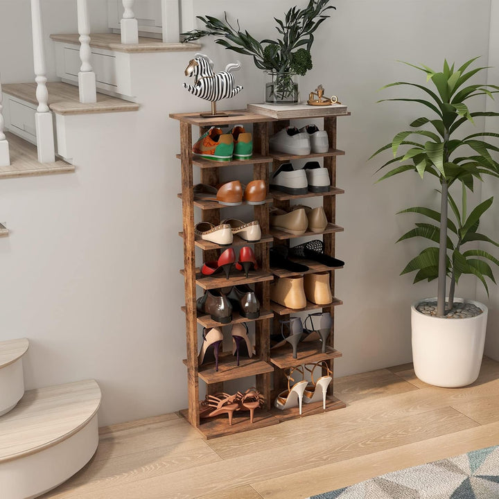 GIANTEX Schuhregal schmal und hoch, Schuhschrank Regal Holz 8 Ebenen, Schuhständer Schuhablage verti