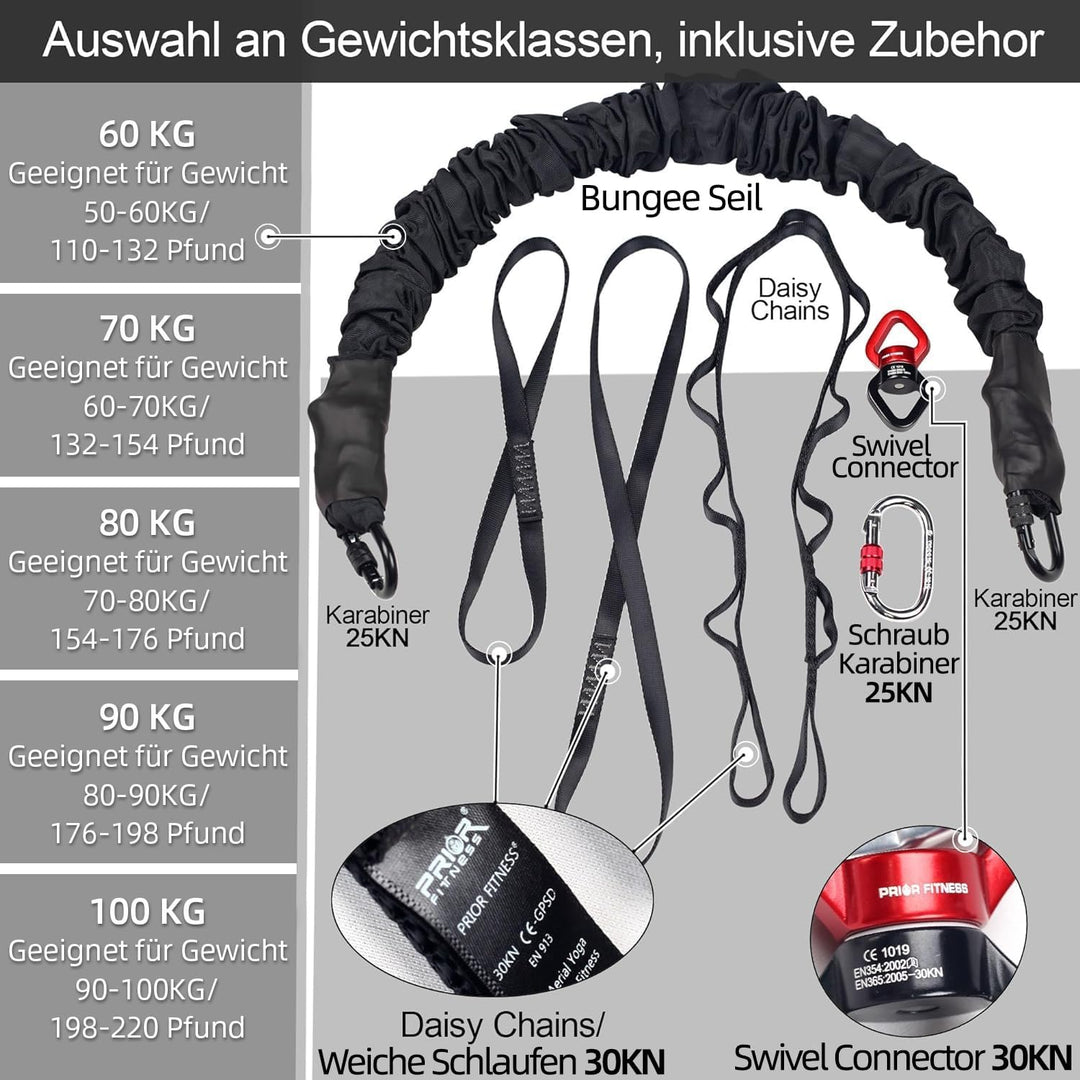 PRIOR FITNESS Bungee-Fitnessgeräte-Set, schweres Bungee-Widerstandsband, elastisches Tanz-Bungee-Sei