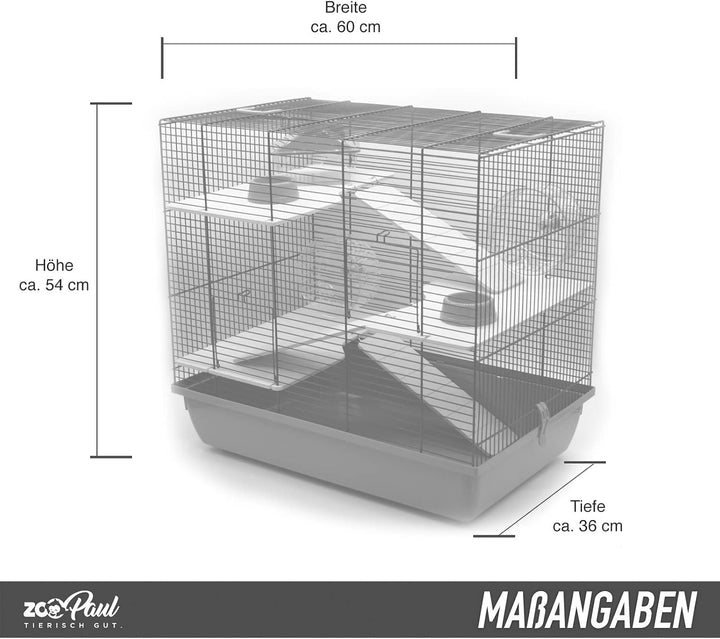 ZooPaul Premium Nagerkäfig Kleintiere schwarz inkl. Zubehör aus Holz 60x36x54 cm Maus Hamsterkäfig