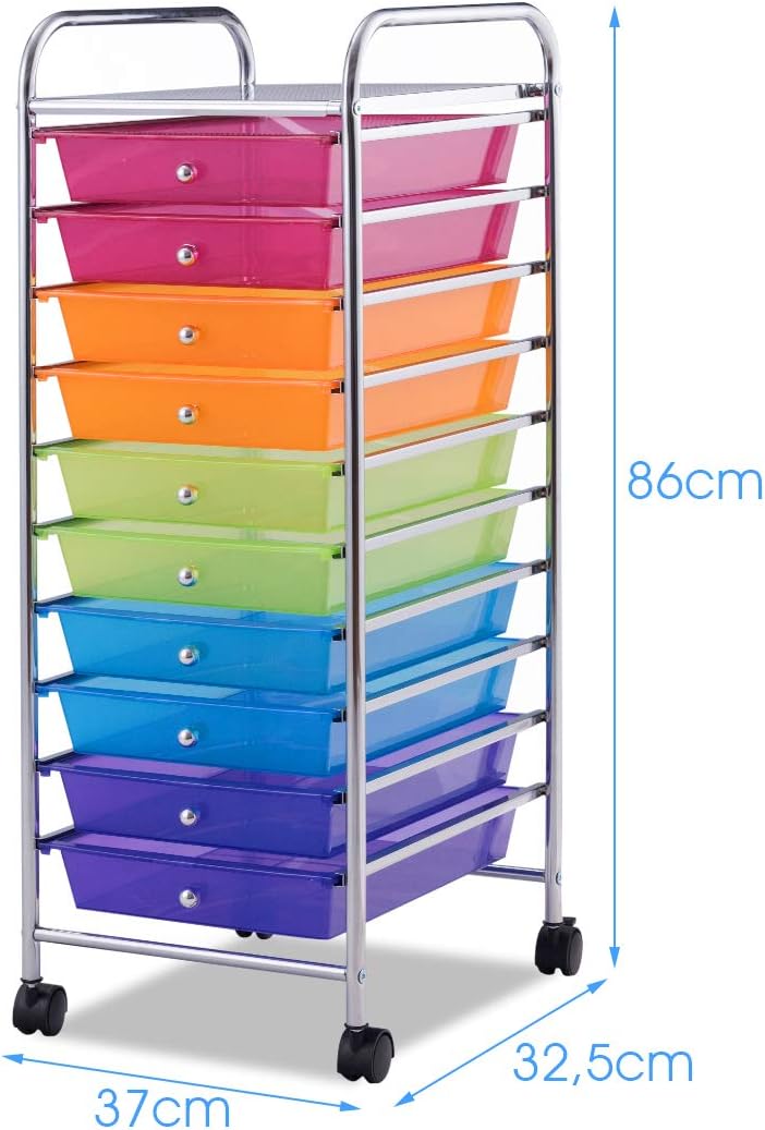 DREAMADE Rollwagen Schublade, Rollschrank Rollcontainer mit Schublade 10 Fächern, Haushaltswagen auf