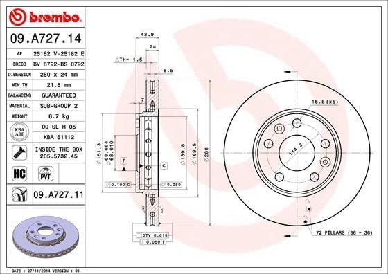 Brembo 09.A727.14 - Bremsscheibe