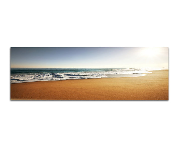 Paul Sinus Art Panoramabild auf Leinwand und Keilrahmen 150x50cm Strand Meer Horizont Sonnenstrahlen