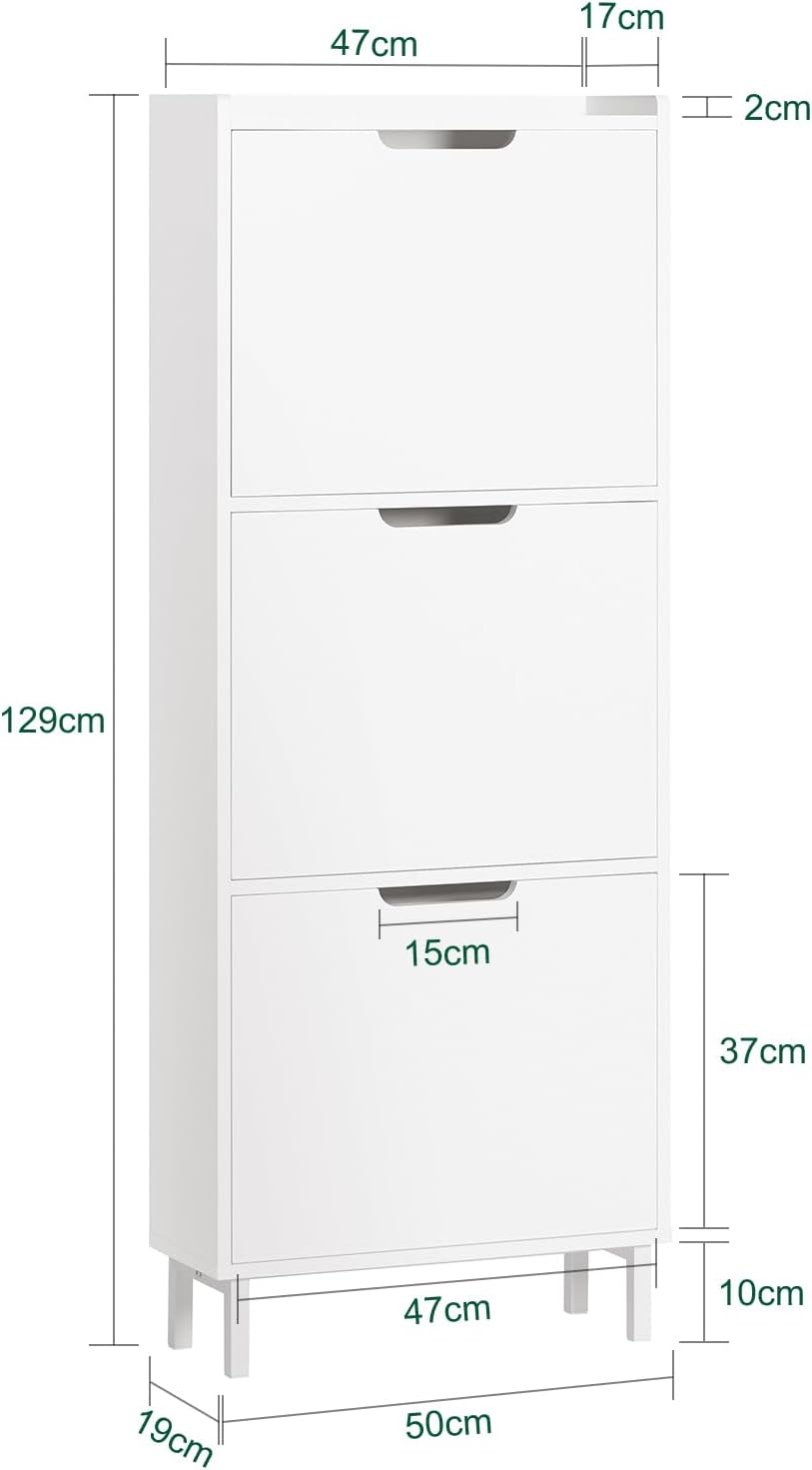 SoBuy Schuhschrank schmal mit 3 Klappen Platzsparender Schuhkipper Hoch Kommode Schuhregal geschloss