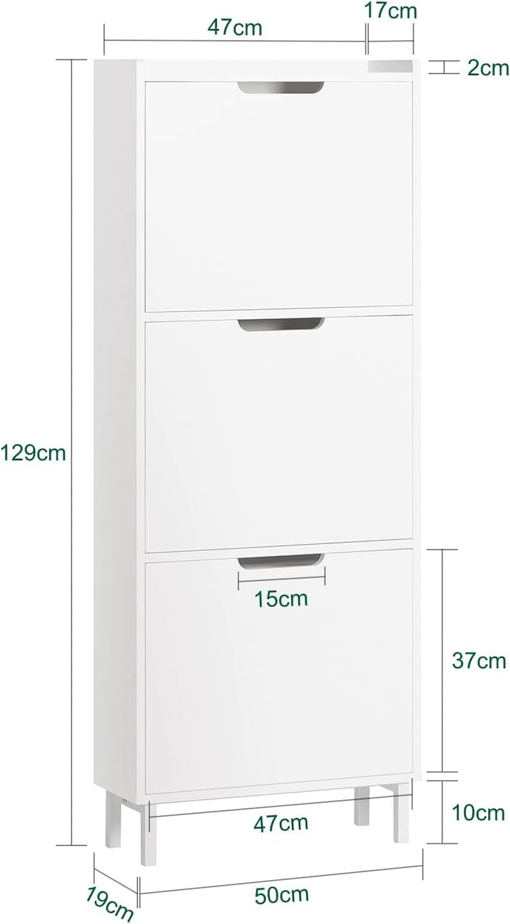 SoBuy Schuhschrank schmal mit 3 Klappen Platzsparender Schuhkipper Hoch Kommode Schuhregal geschloss