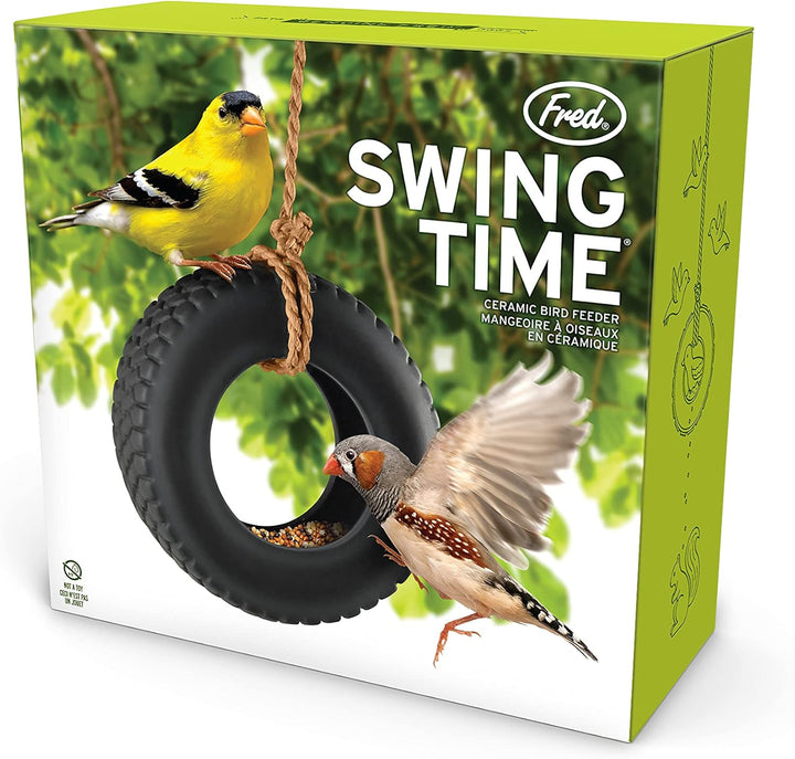 Fred & Friends Vogelfutterstation Swing Time, Keramik, Schwarz, Einheitsgrösse Schaukelzeit, Schauke