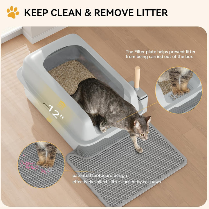 YITAHOME Edelstahl-Katzentoilette mit Deckel, XXL Extra Grosses Katzenklo mit Schaufel – Rutschfeste