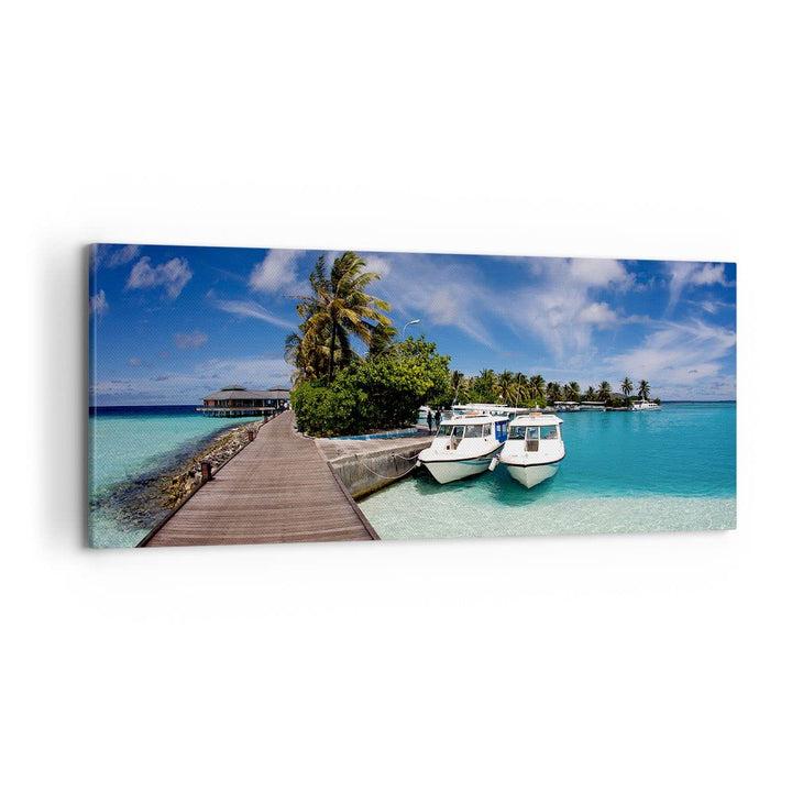 Wandbilder Dekoration Wohnzimmer Maledische Insel Archipel Ozean Hütte Bilder auf Leinwand 120x50cm