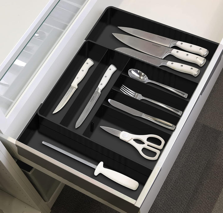 Simple Houseware Erweiterbarer Besteck-Organizer für Küchenschubladen, Schwarz, Schwarz