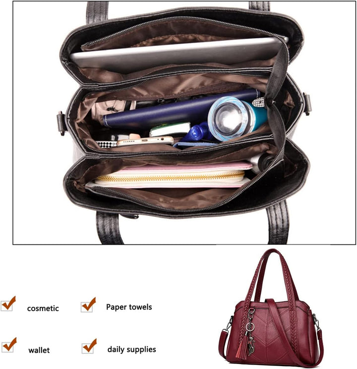 Damen Hobo Schultertasche Tasche mit Schultergurt Umhängetasche Handtasche aus PU-Leder EINWEG Lila,