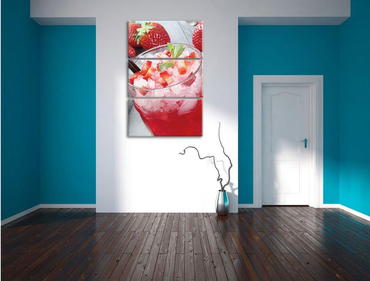 Pixxprint Leckerer Erdbeercocktail 3-Teiler Leinwandbild 120x80 Bild auf Leinwand