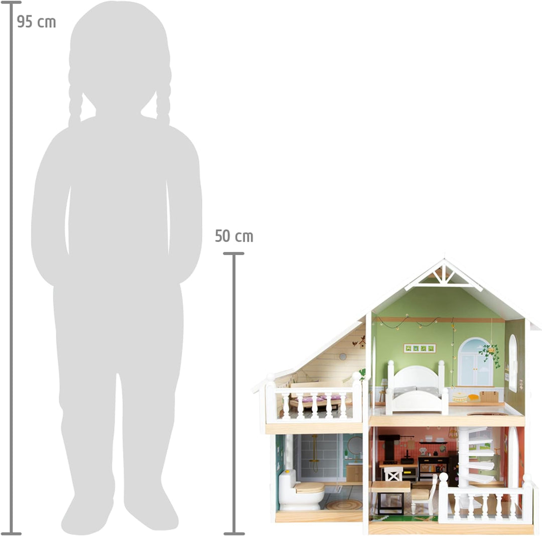 small foot Puppenhaus mit Dachterrasse aus Holz, mit offener Front und Zubehör, für Kinder ab 3 Jahr