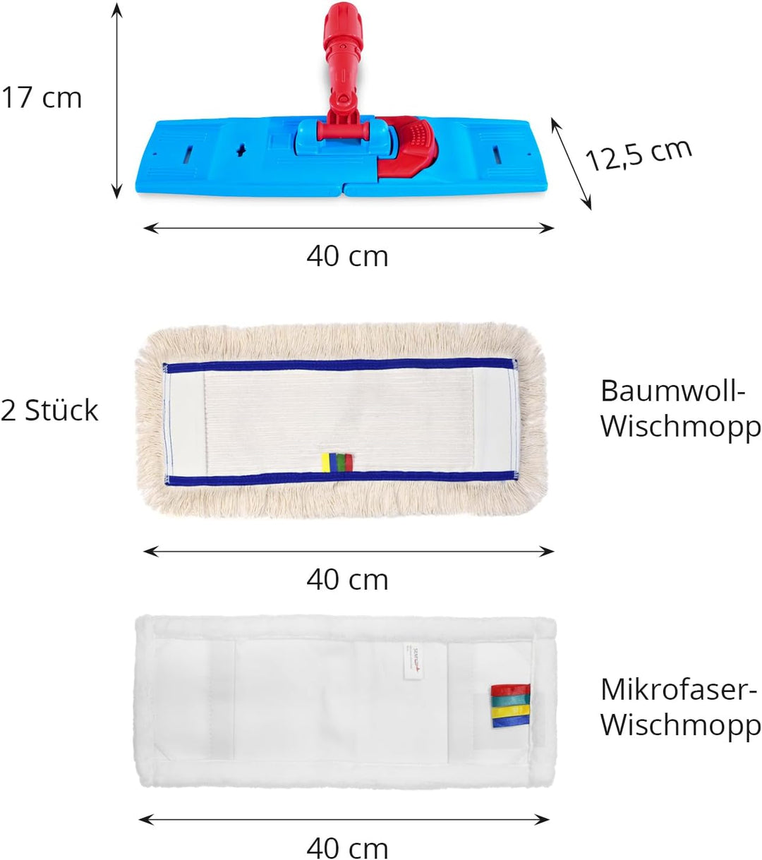 Hypafol Reinigungswagen mit Korb Set 40 cm | 2 x 25 l Eimer mit Wischmopp-Presse und Kehrgarnitur |