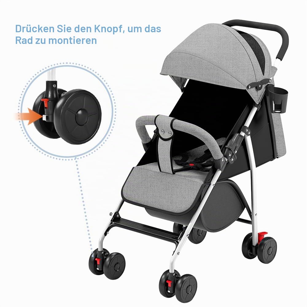 Travel buggy,leicht (4,8 kg), Bequemer Buggy kinderbuggy klappbar und verstellbar, Mit Baumwollbezug