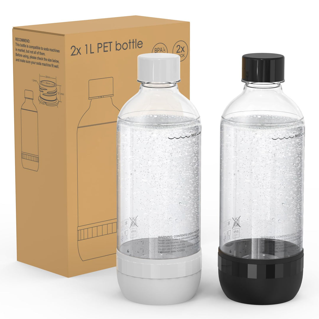 Mycket Soda Maker Flaschen, 2 x 1L Carbonating Bottles, BPA-frei Kohlensäureflaschen, Wiederverwendb