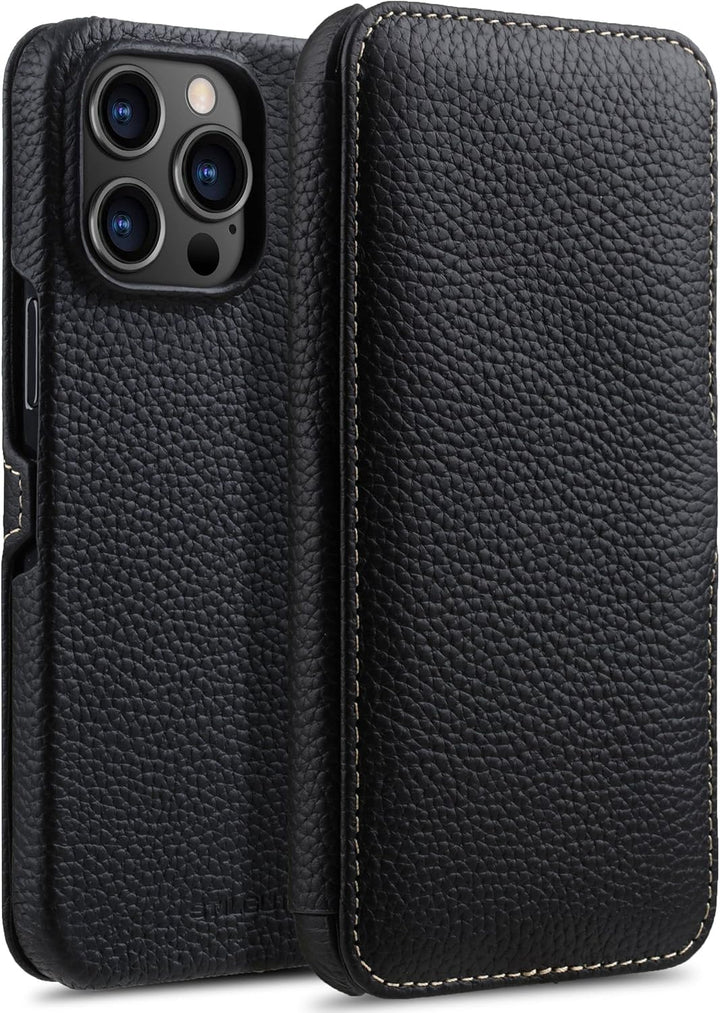 STILGUT Book Case kompatibel mit iPhone 14 Pro Max (6.7“) Hülle aus Leder mit Clip-Verschluss, Klapp
