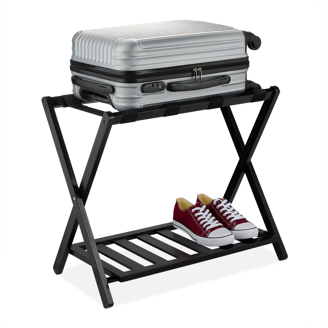 Relaxdays Kofferständer, klappbar, Bambus, HBT: 58,5x68,5x38 cm, Gepäckständer mit Ablage, Kofferabl